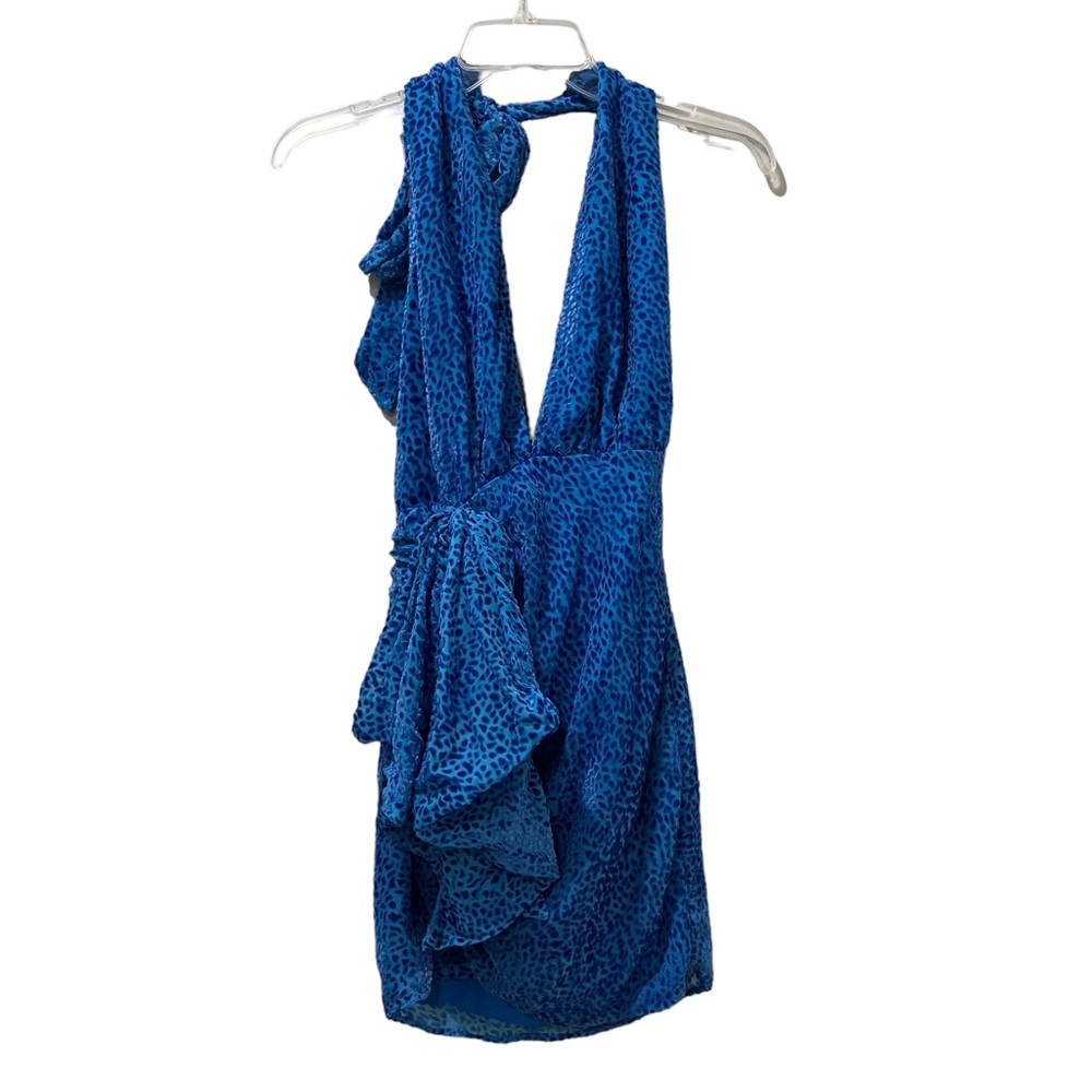 NBD Dress XS Blue velvet Animal Print Halter Short